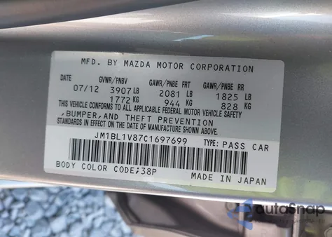 2012 Mazda Mazda3 I Touring z USA, uszkodzony, nr VIN JM1BL1V87C1697699